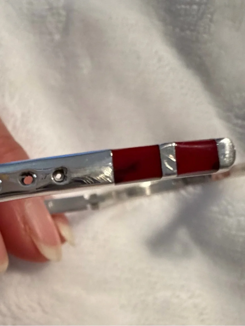 Silver Bracelet with Red Inlay - Women Jewelry